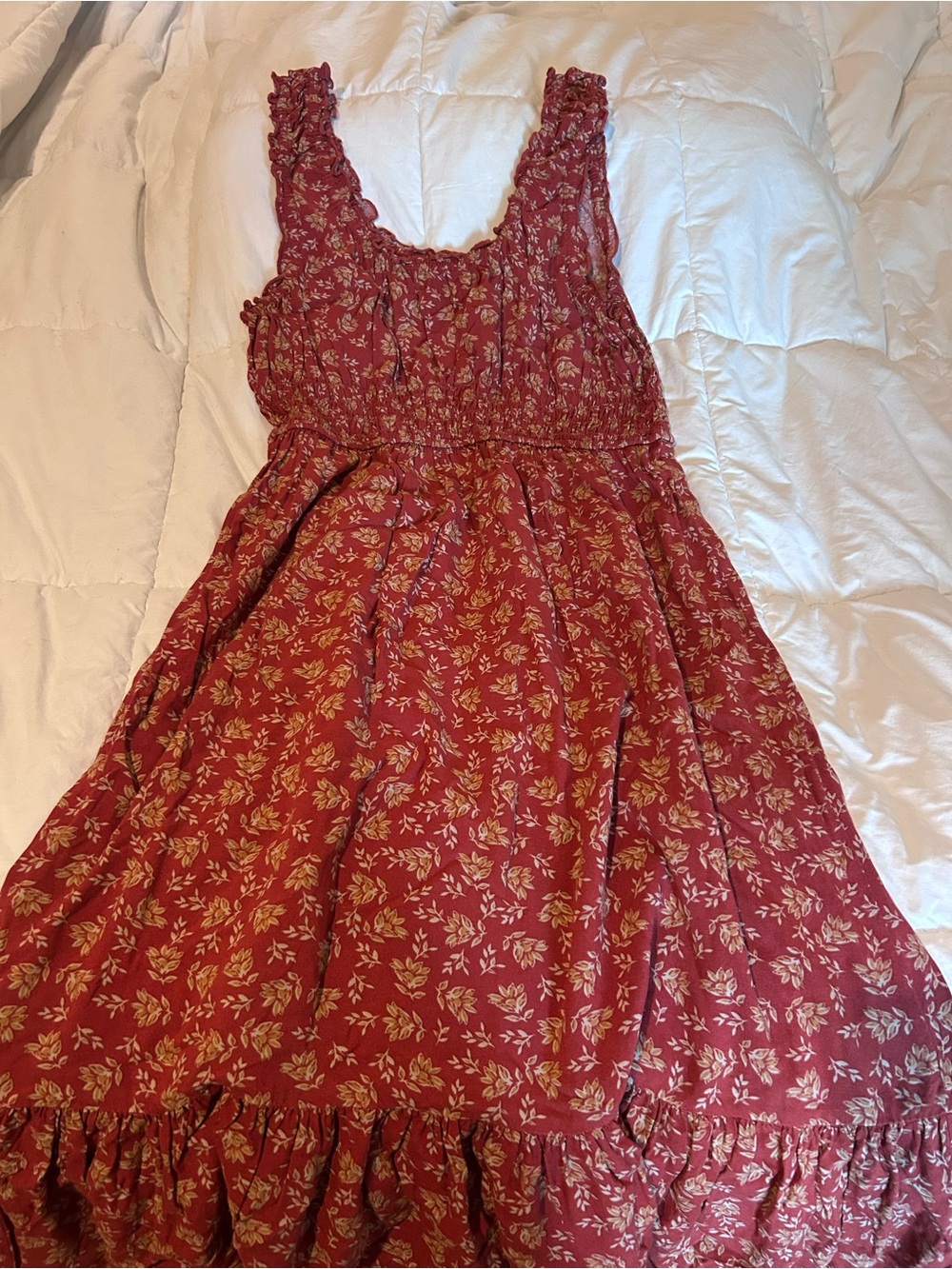 Patrons of Peace Rust Red Floral Tiered Dress, Sz Medium